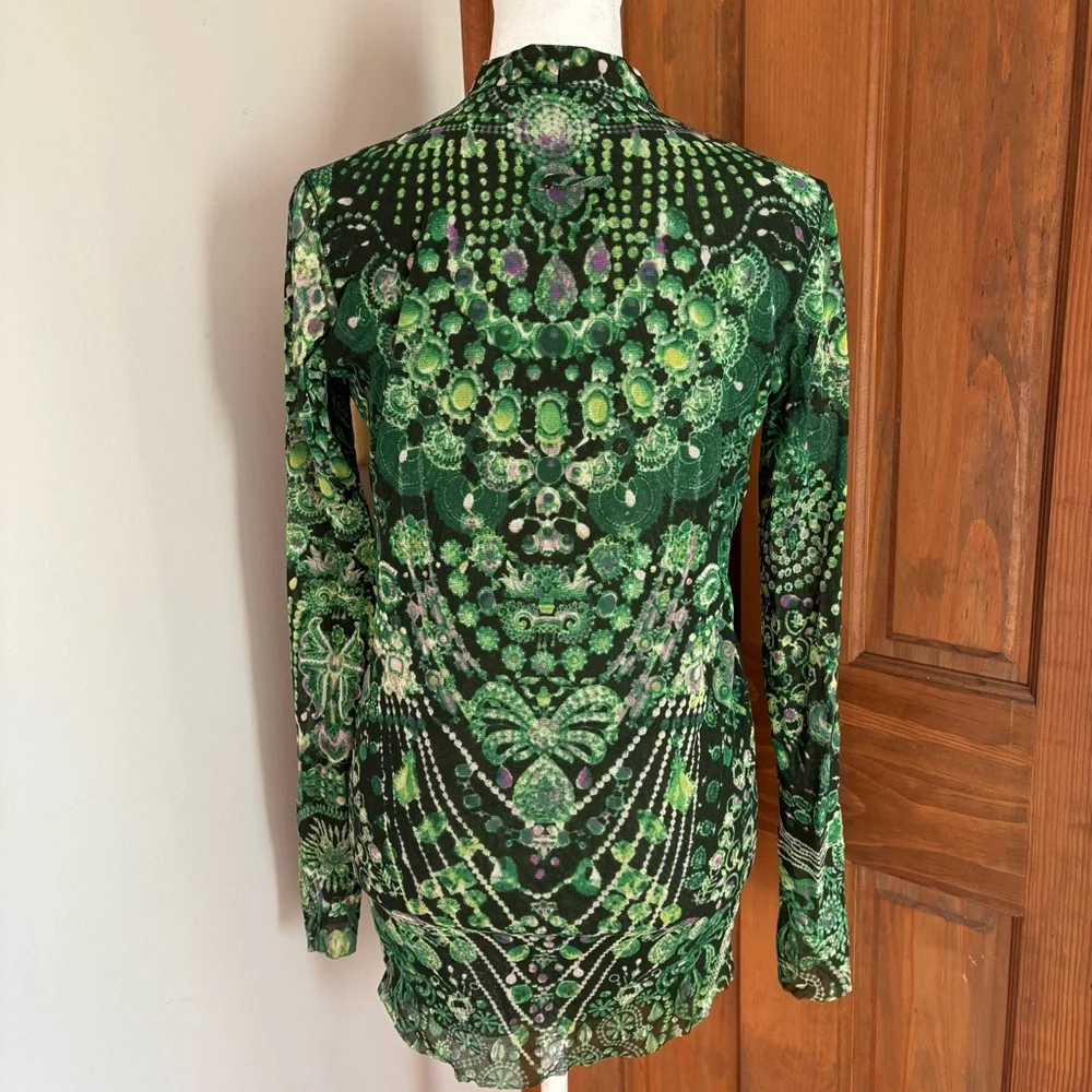 Vintage 90s Jean Paul Gaultier Soleil XS Extra Small Button Down Mesh Top Shirt - Picture 4 of 7